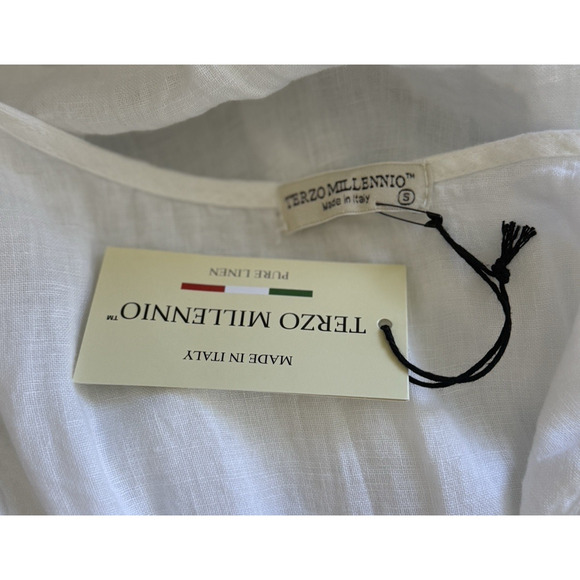 Terzo Millennio 100% Linen Made in Italy Maxi Cover Up Dress Lace White SZ S NWT - Picture 5 of 7